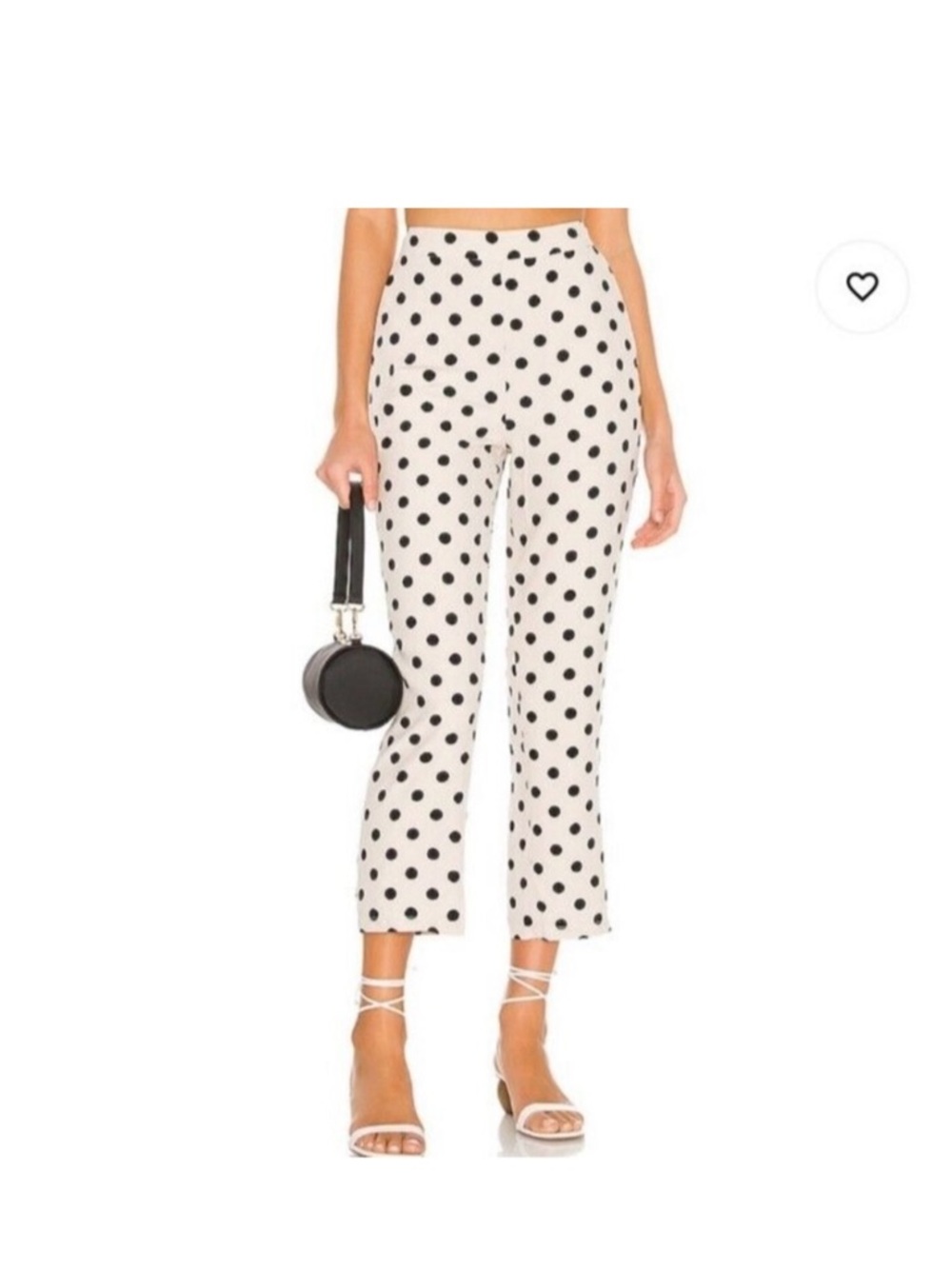 Lovers + Friends White Cropped Wide-Leg Pants with Black Polka Dots